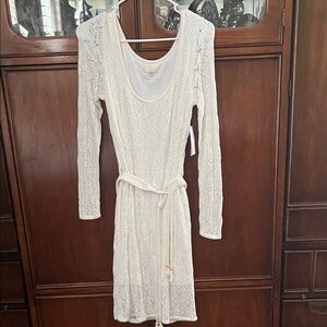 Guess Cream Long Sleeve Lace Dress